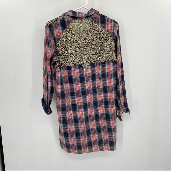 Free People Plaid Sequin Button Down XS - Picture 5 of 8